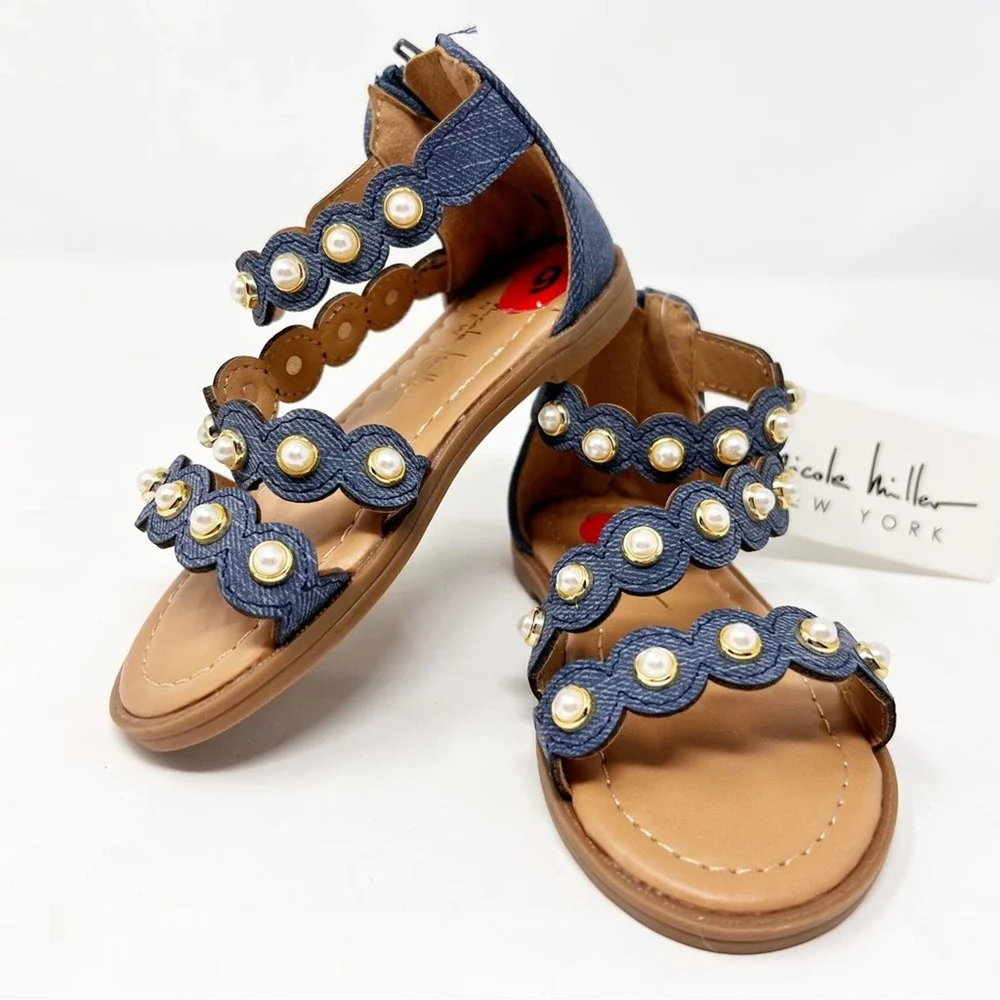 Nicole Miller Denim and Pearl girls Strap Sandals - Picture 1 of 6